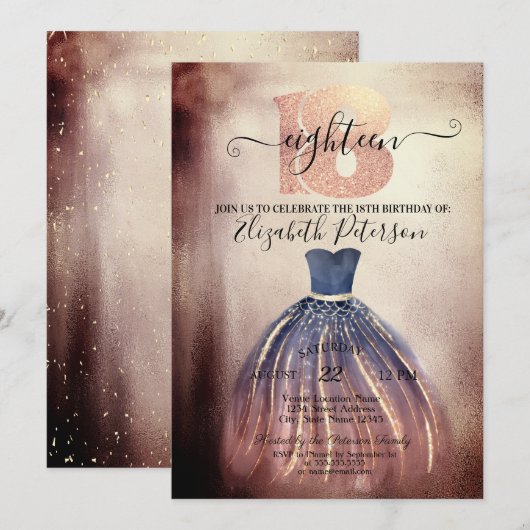 Chic Elegant Dress 18th Birthday Party Kaart (Voorkant / Achterkant)