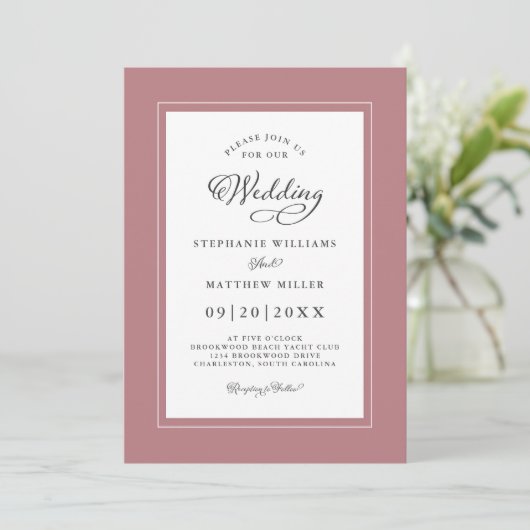 Chic Elegant Dusty Roos Wedding Moderne Borders Kaart (Staand voorkant)