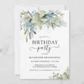 Chic Elegant Eucalyptus Botanical Birthday Party Kaart (Voorkant)