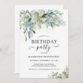 Chic Elegant Eucalyptus Botanical Birthday Party Kaart (Voorkant / Achterkant)