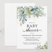 Chic Elegant Eucalyptus Greenery Baby shower Kaart (Voorkant / Achterkant)