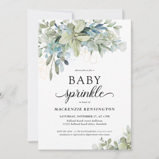 Chic Elegant Eucalyptus Greenery Baby Sprinkle Kaart (Voorkant)