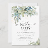 Chic Elegant Eucalyptus Greenery Birthday Party Kaart (Voorkant)