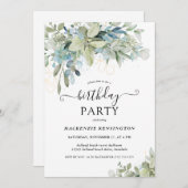 Chic Elegant Eucalyptus Greenery Birthday Party Kaart (Voorkant / Achterkant)