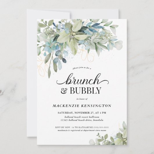 Chic Elegant Eucalyptus Greenery Brunch Bubble Kaart (Voorkant)