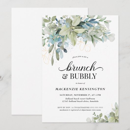 Chic Elegant Eucalyptus Greenery Brunch Bubble Kaart (Voorkant / Achterkant)