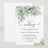 Chic Elegant Eucalyptus Greenery Script Weddenscha Kaart (Voorkant / Achterkant)