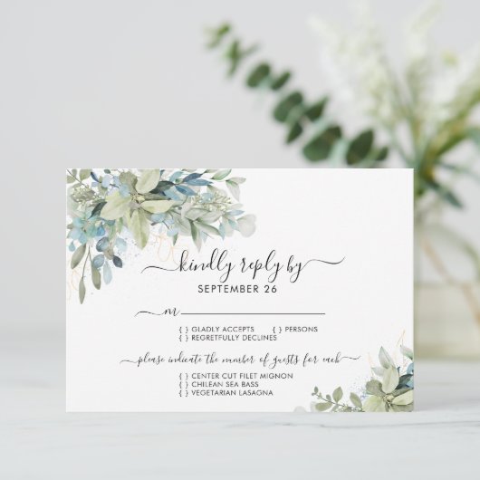 Chic Elegant Eucalyptus Greenery Wedding RSVP (Staand voorkant)