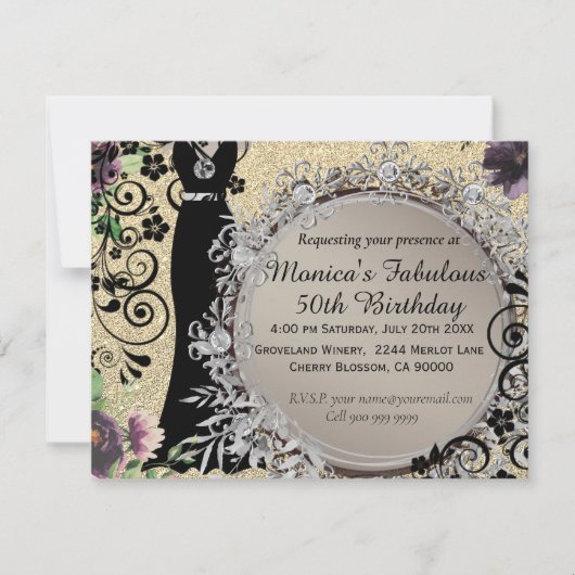 Chic Elegant Fabulous 50th Birthday Aankondiging (Voorkant)