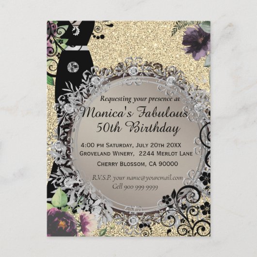 Chic Elegant Fabulous 50th Birthday Briefkaart (Voorkant)