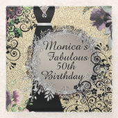 Chic Elegant Fabulous 50th Birthday Glazen Onderzetter (Voorkant)