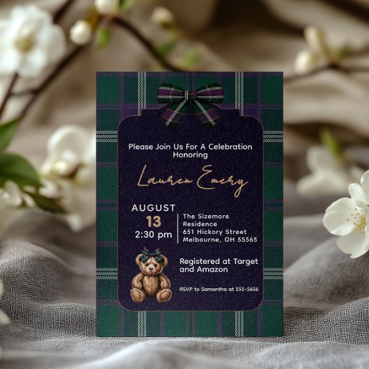 Chic elegant fancy bear baby shower invitation kaart