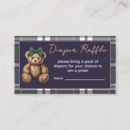 Chic elegant fancy girl bear theme diaper raffle informatiekaartje (Voorkant)