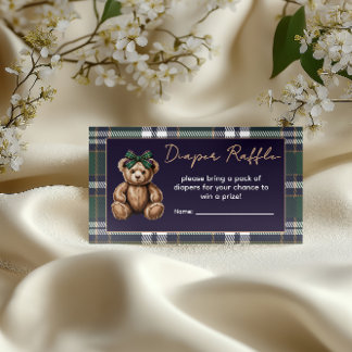 Chic elegant fancy girl bear theme diaper raffle informatiekaartje