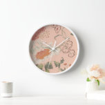 Chic Elegant Floral<br><div class="desc">Chic Elegant Floral Muted Coral Background Japandi Floral Home Kantoor Kitchen Living Room Bathroom Clock White Lijst</div>