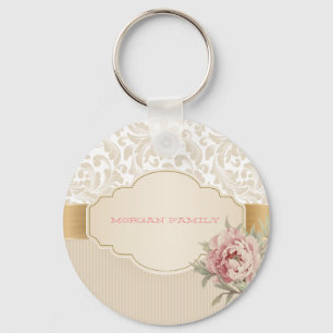 Chic Elegant Floral Damask Rozen Sleutelhanger
