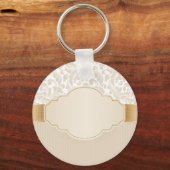 Chic Elegant Floral Damask Rozen Sleutelhanger (Achterkant)