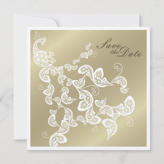 Chic Elegant Floral Peacock sparen de datum Save The Date (Voorkant)