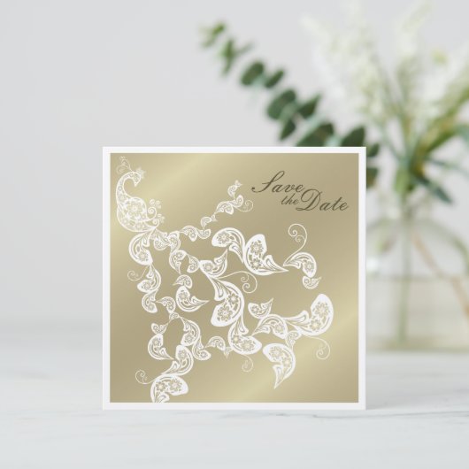 Chic Elegant Floral Peacock sparen de datum Save The Date (Staand voorkant)