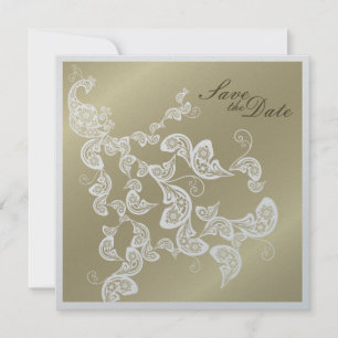  Chic Elegant Floral Peacock sparen de datum Save The Date