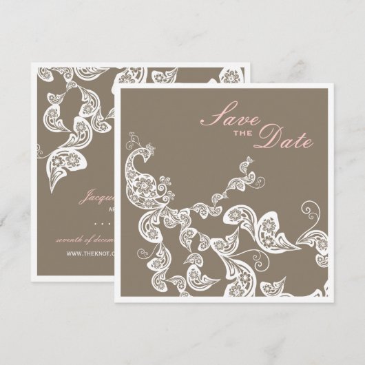 Chic Elegant Floral Peacock sparen de datum Save The Date (Voorkant / Achterkant)