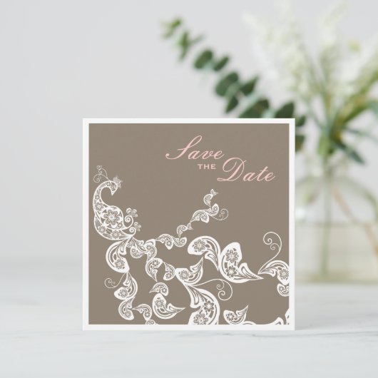 Chic Elegant Floral Peacock sparen de datum Save The Date (Staand voorkant)