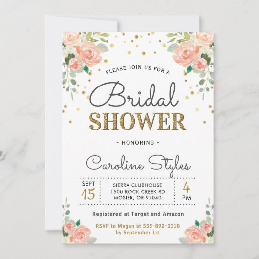 Chic Elegant Floral Peony Bridal Couples Shower Kaart (Voorkant)