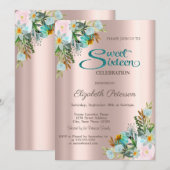 Chic Elegant Flowers Roos Gold Sweet 16 Kaart (Voorkant / Achterkant)