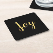 Chic Elegant Formal Black Yellow Gold "Joy" Script Kartonnen Onderzetters (Schuin)