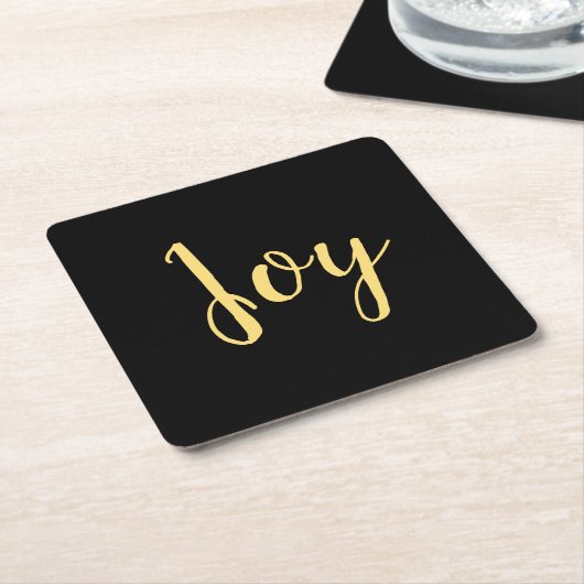 Chic Elegant Formal Black Yellow Gold "Joy" Script Kartonnen Onderzetters (Schuin)