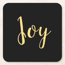 Chic Elegant Formal Black Yellow Gold "Joy" Script Kartonnen Onderzetters