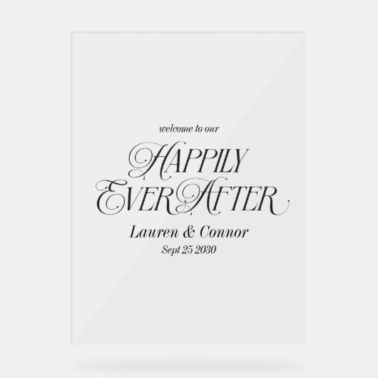 Chic Elegant Gelukkig Altijd Na Huwelijk Welkom Acryl Bord (Voorkant)