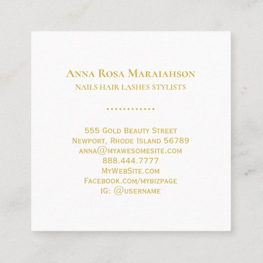 ** Chic Elegant Girly Gold Paarse Marmeren Nagels Vierkante Visitekaartje (Achterkant)