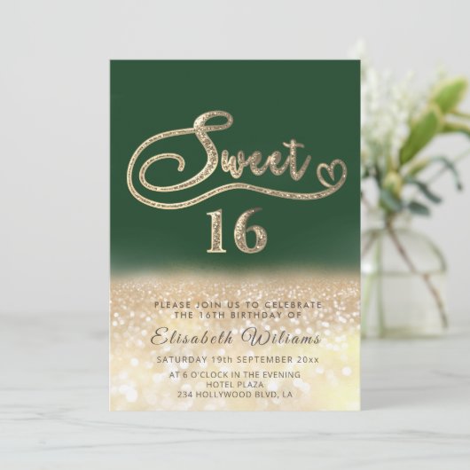 Chic elegant glazen goud glittery ombre groen kaart (Staand voorkant)
