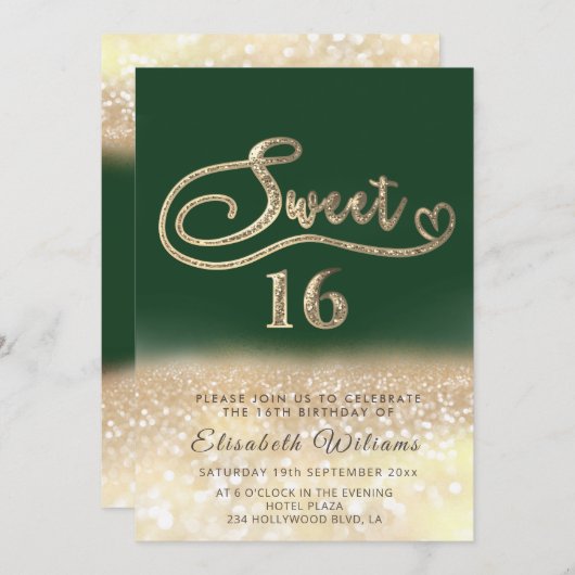 Chic elegant glazen goud glittery ombre groen kaart (Voorkant / Achterkant)