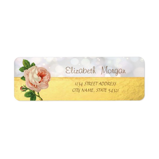 Chic Elegant, Gold, Bokeh Flower Address Label (Voorkant)