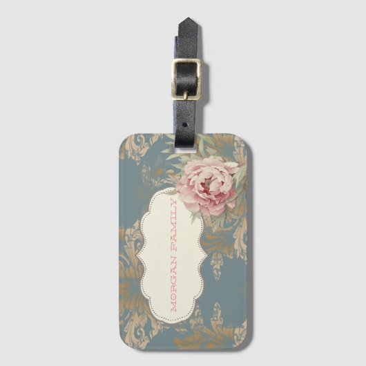 Chic Elegant Gold Damask Rozen Bagagelabel (Voorkant (verticaal))