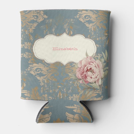 Chic Elegant Gold Damask Rozen Blikjeskoeler (Voorkant)
