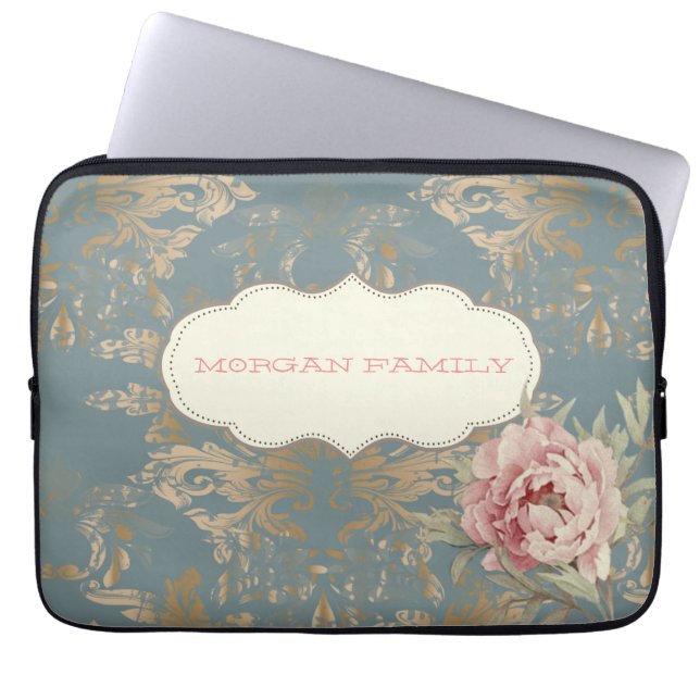 Chic Elegant Gold Damask Rozen Laptop Sleeve (Voorkant)
