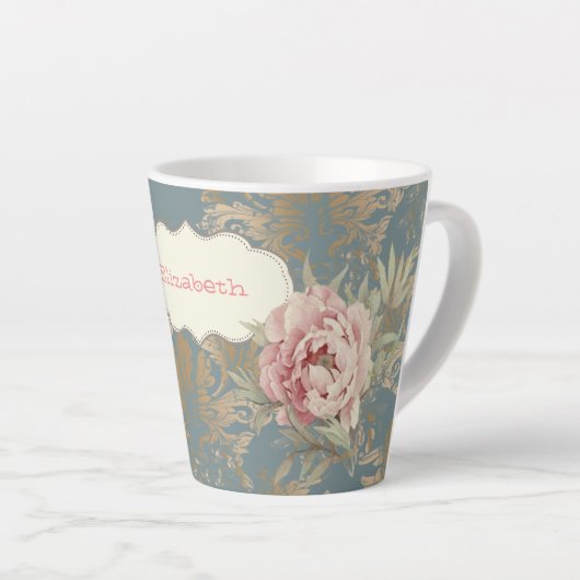 Chic Elegant Gold Damask Rozen Latte Mok (Rechterhoek)