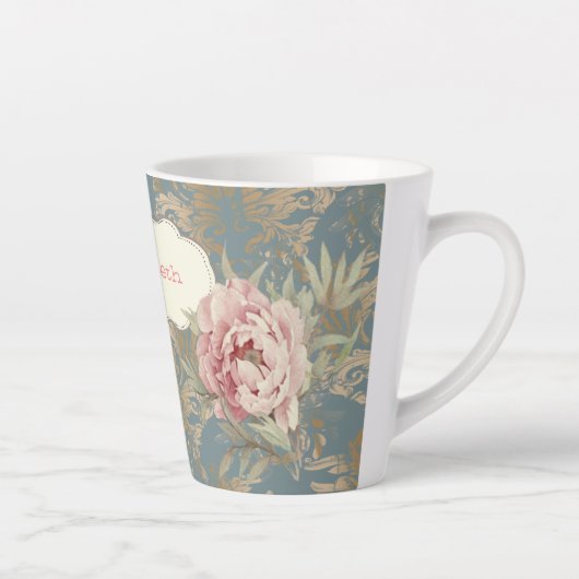 Chic Elegant Gold Damask Rozen Latte Mok (Rechts)