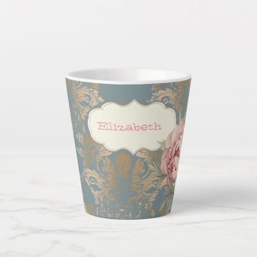 Chic Elegant Gold Damask Rozen Latte Mok (Voorkant)