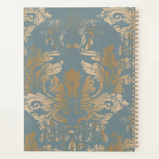 Chic Elegant Gold Damask Rozen Planner (Achterkant)