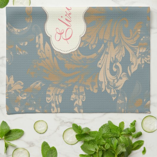 Chic Elegant Gold Damask Rozen Theedoek (Gevouwen)