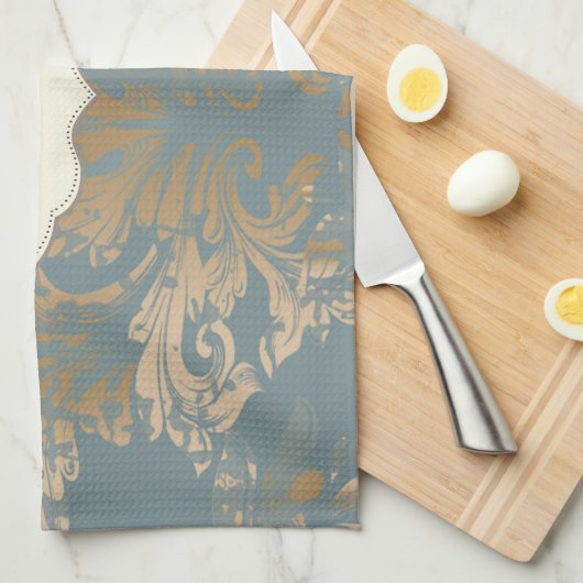 Chic Elegant Gold Damask Rozen Theedoek (Quarter Fold)
