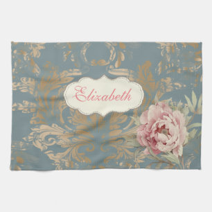 Chic Elegant Gold Damask Rozen Theedoek
