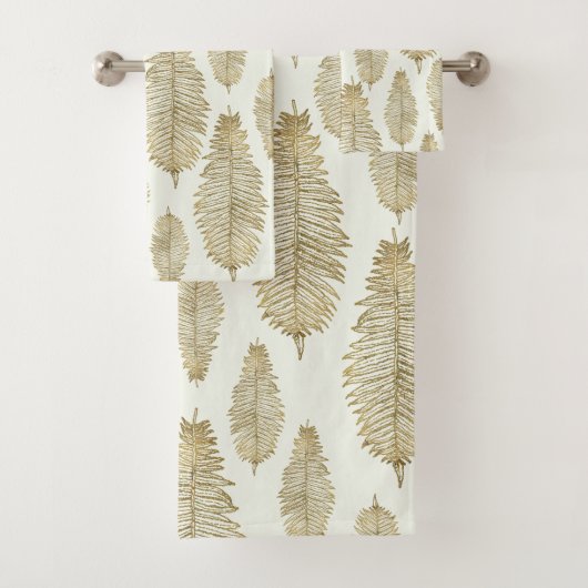 Chic Elegant Gold en Blush Sage Fern Leaf Bad Handdoek (Insitu)