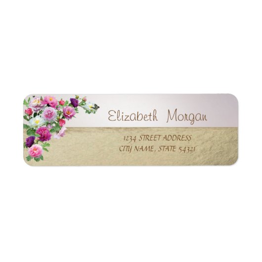 Chic Elegant, Gold, Flowers Address Label (Voorkant)