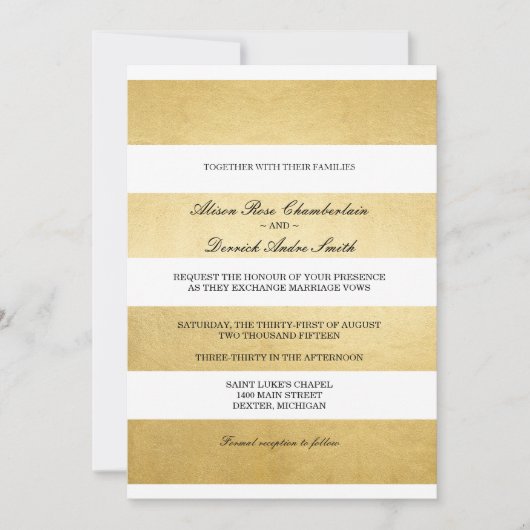 Chic Elegant Gold foil & white bruiloft uitnodigin Kaart (Voorkant)