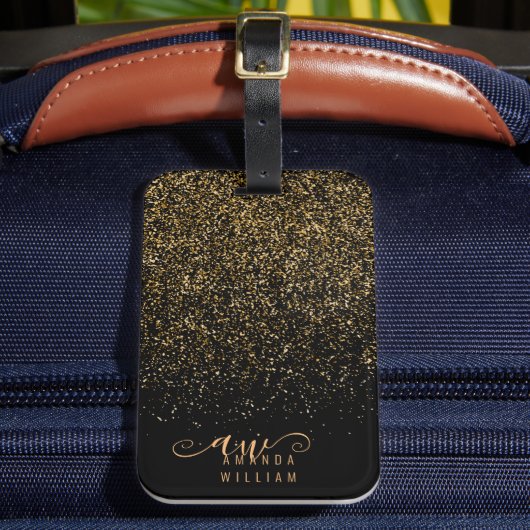 Chic Elegant Gold Glitter Glam Monogram Bagagelabel (Voorkant Insitu 2)